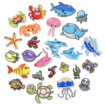25Pcs de Desene animate de animale Marine de Călcat Patch-uri Brodate Pentru Coase pe DIY Blugi Pălărie Autocolant Copil Haine de Fier pe Patch Aplicatiile