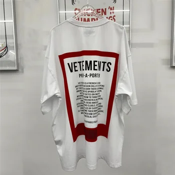 Noi Vetements Red Patch-uri Logo-ul T Shirt Barbati Femei Mai buna Calitate T-shirt Înapoi Semn Mare de Imprimare Tee Supradimensionate VTM Topuri Haine sport
