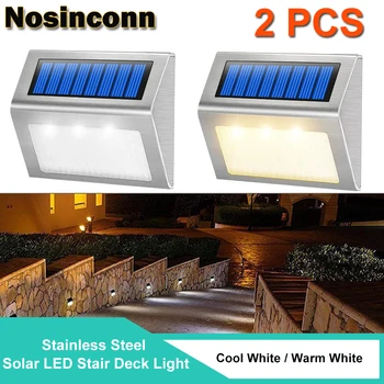 2Packs în aer liber Lumini cu LED-uri Alimentate Solar 3LED Otel Inoxidabil rezistent la apă Grădină Lampă de Perete Pentru Gard Punte Scara Lumini Decor