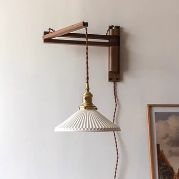 Retro pliabil din lemn de nuc lampă de perete studiu Japonez camera de zi dormitor lampă de noptieră cameră de ceai homestay nostalgic