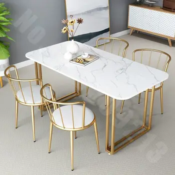 Nordic minimalist modern lumina lux net de rock din marmură roșie placa de masă și scaun combinație acasă masa escritorio