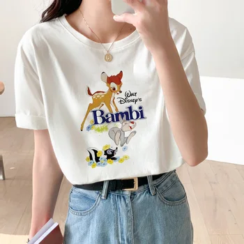 Bambi Femei tricouri din Bumbac Disney Casual de Vara Haine Anime Topuri Kawaii Maneca Scurta Desene animate Tricouri Cuplu Streetwear
