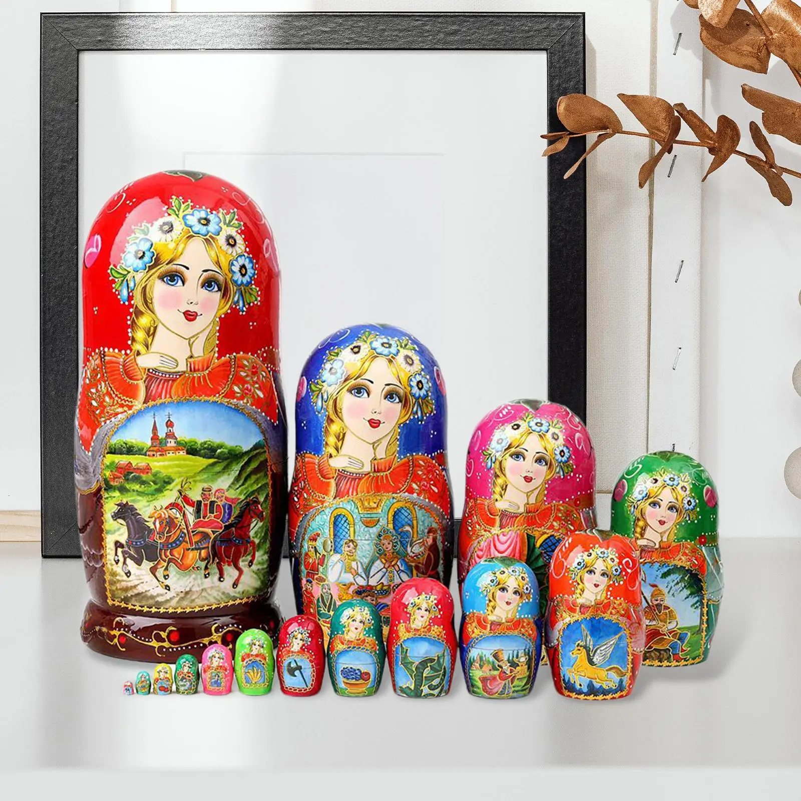 15x Manual rusești Matrioșka matryoshka Masă Decor Decor Petrecere Sac de Jucării din Lemn Stivuire Papusa1