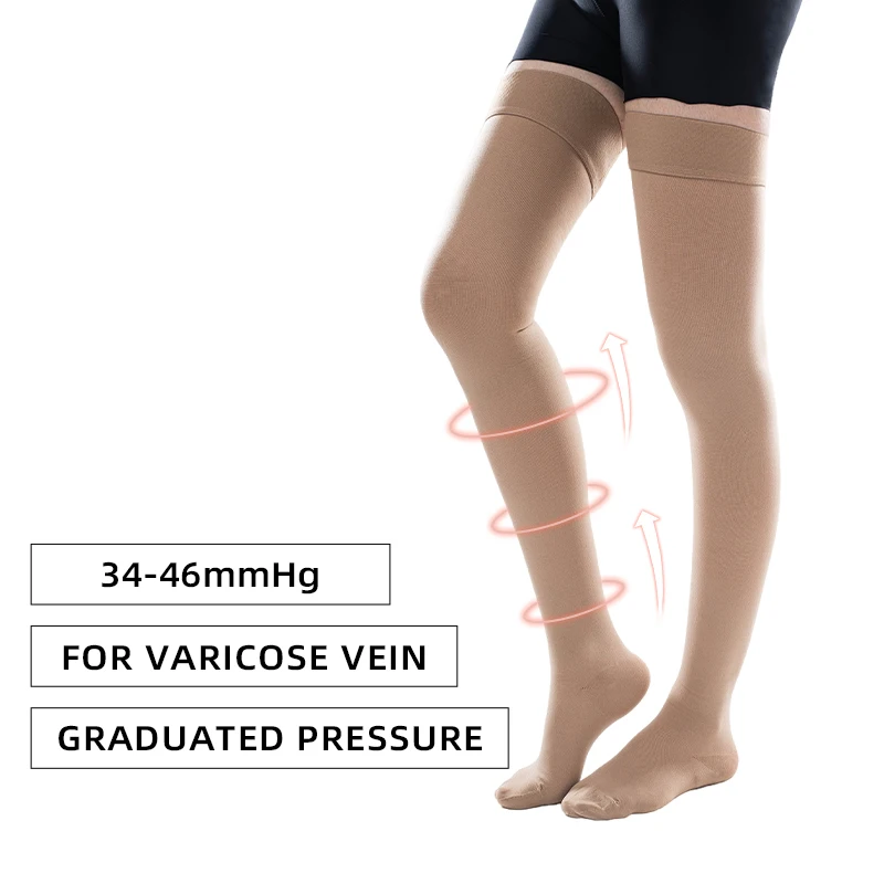 1Pair Medicale Coapsa Inalta Șosete de Compresie 34-46 mmHg Nivel 3 Presiune Deget de la picior Deschis Tratament Modelarea Varice Genunchi Șosete Mari1