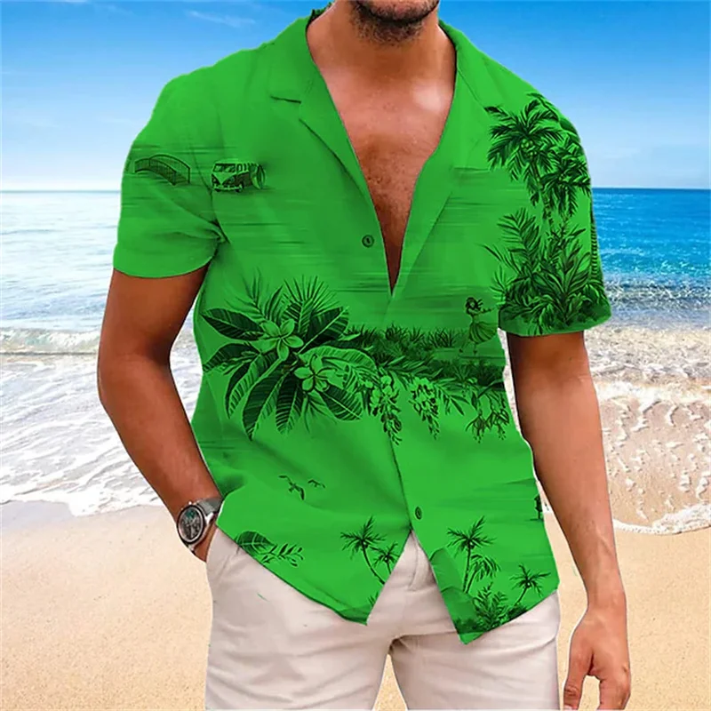 2023 tricou bărbați ' s cămașă Hawaiană copac de nucă de cocos de imprimare 3D Cubanez guler gri cu maneci scurte tropicale moda plajă Hawaiiană T-shirt1