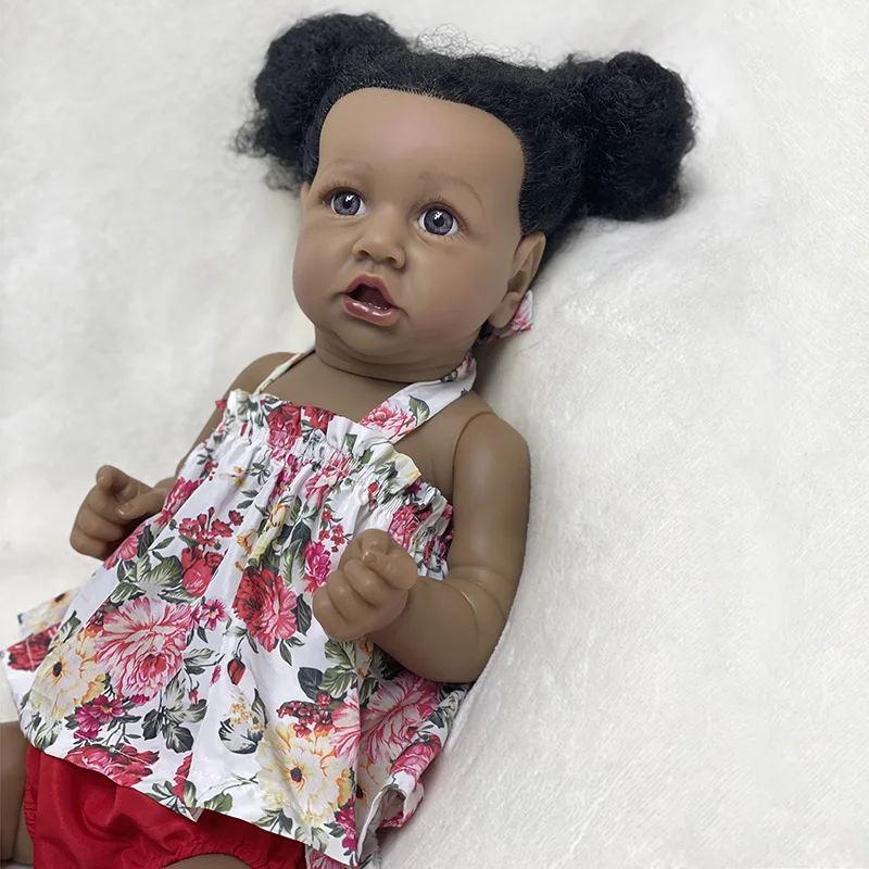 55CM Bebe Păpuși Reborn Plin de Silicon Corp de Copil Papusa Fata cu Rădăcini Negru Buclat Parul Afro-American Bebe Jucarii para nina1