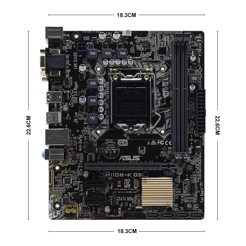 ASUS H110M-K D3, socket LGA 1151Motherboard DDR3 Intel H110 Placa de baza 32GB CI-E 3.0 USB3.0 PCI-E 3.0, Micro ATX ForCore i3-7300 procesoare1