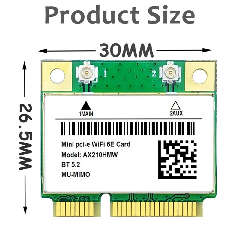AX210HMW placa Wifi Cu Antena Wifi 6E Mini PCI-E AX210 802.11 Ax/Ac, 2.4 G/5G/6Ghz BT5.2 Adaptor Wireless Pentru Laptop1
