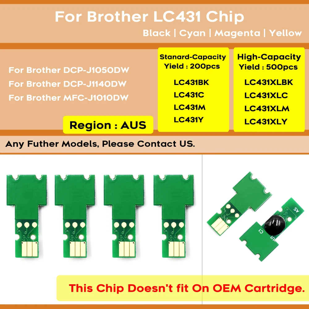 Australia LC431 LC431XL Compatibil Cartuș de Cerneală Cip Pentru Brother DCP-J1050DW DCP-J1140DW MFC-J1010DW Printer1