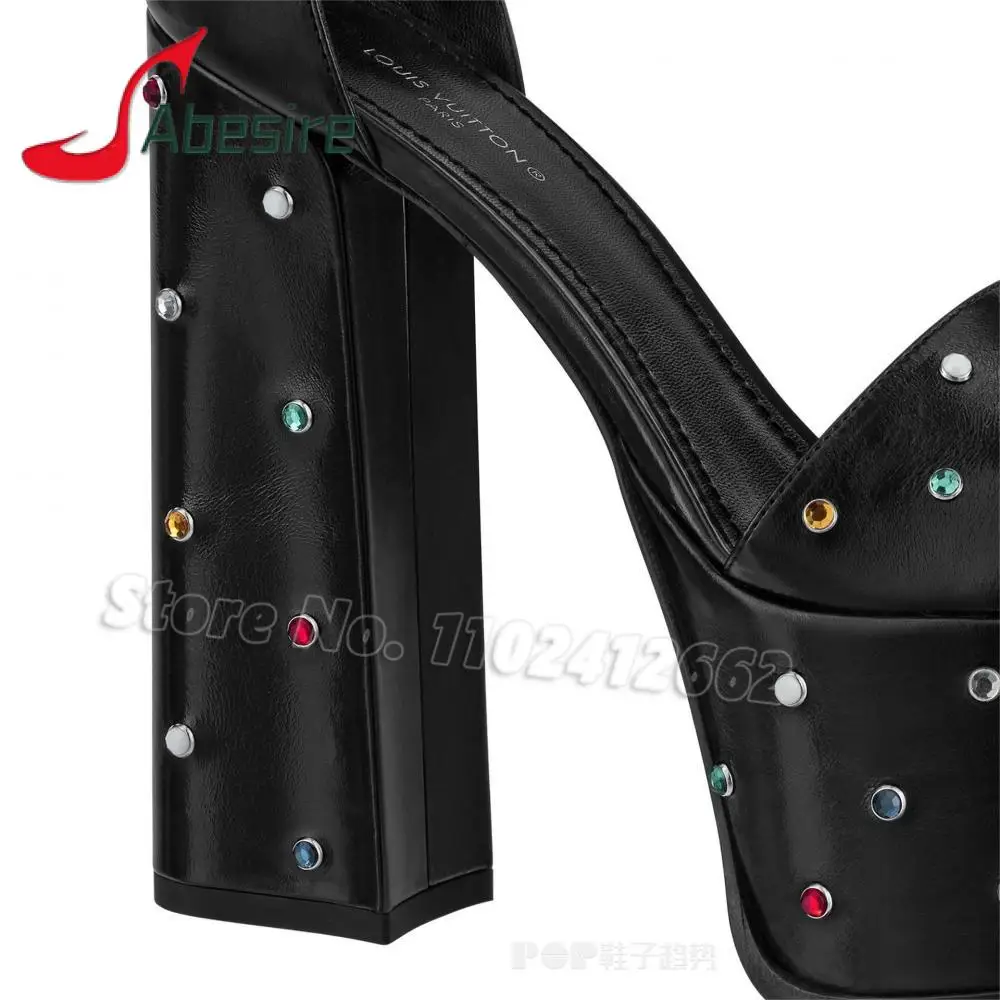 Bling Cristal Sandale cu Platforma pentru Femei Pătrat Negru Deschis Deget de la picior Glezna cu Cataramă Tocuri Înalte de Moda de Vara Indesata Toc Pantofi pentru Femei1