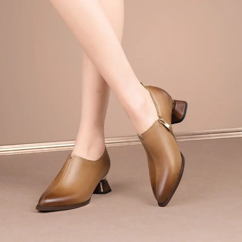 Dimensiunea 33-43 Naturale Din Piele Femei Pantofi Cu Toc Confortabil Subliniat Toe Naveta De Moda Pantofi Cu Toc Ușor De Mers Pe Jos1