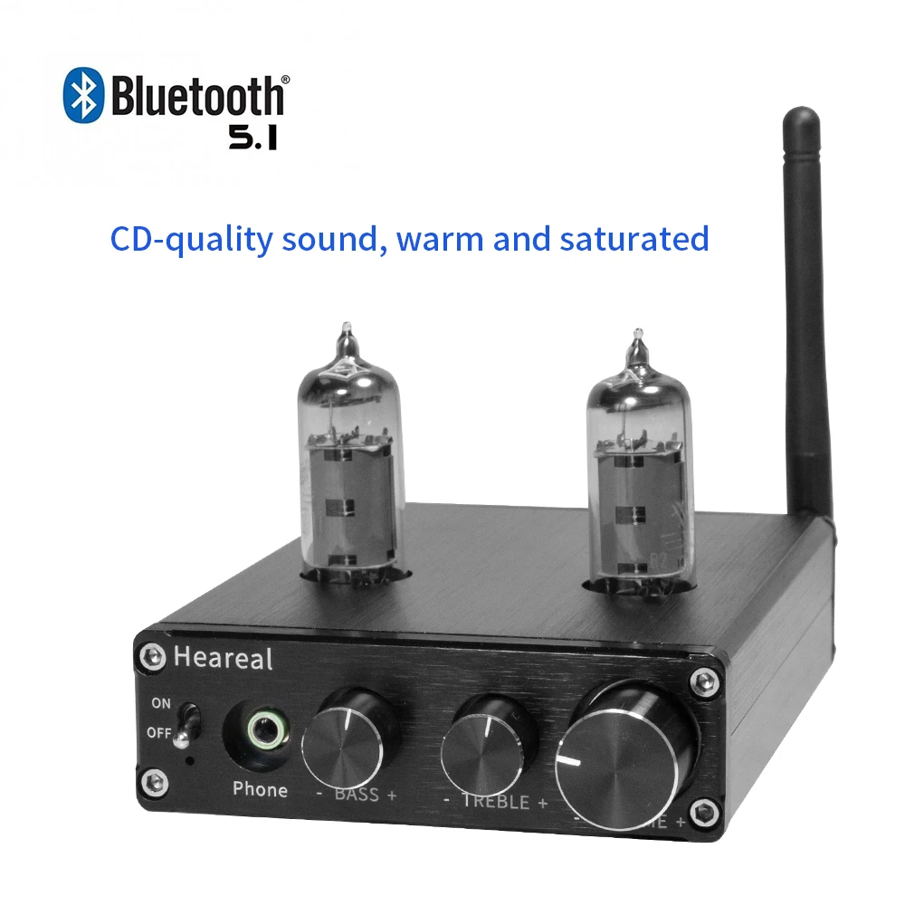HiFi QCC3031 Bluetooth 5.1 6J5 / 6K4 Tub Preamplificator Amplificator Audio TPA3116 50W*2 Preamplificator Stereo Cu Bas Treble Reglajele1