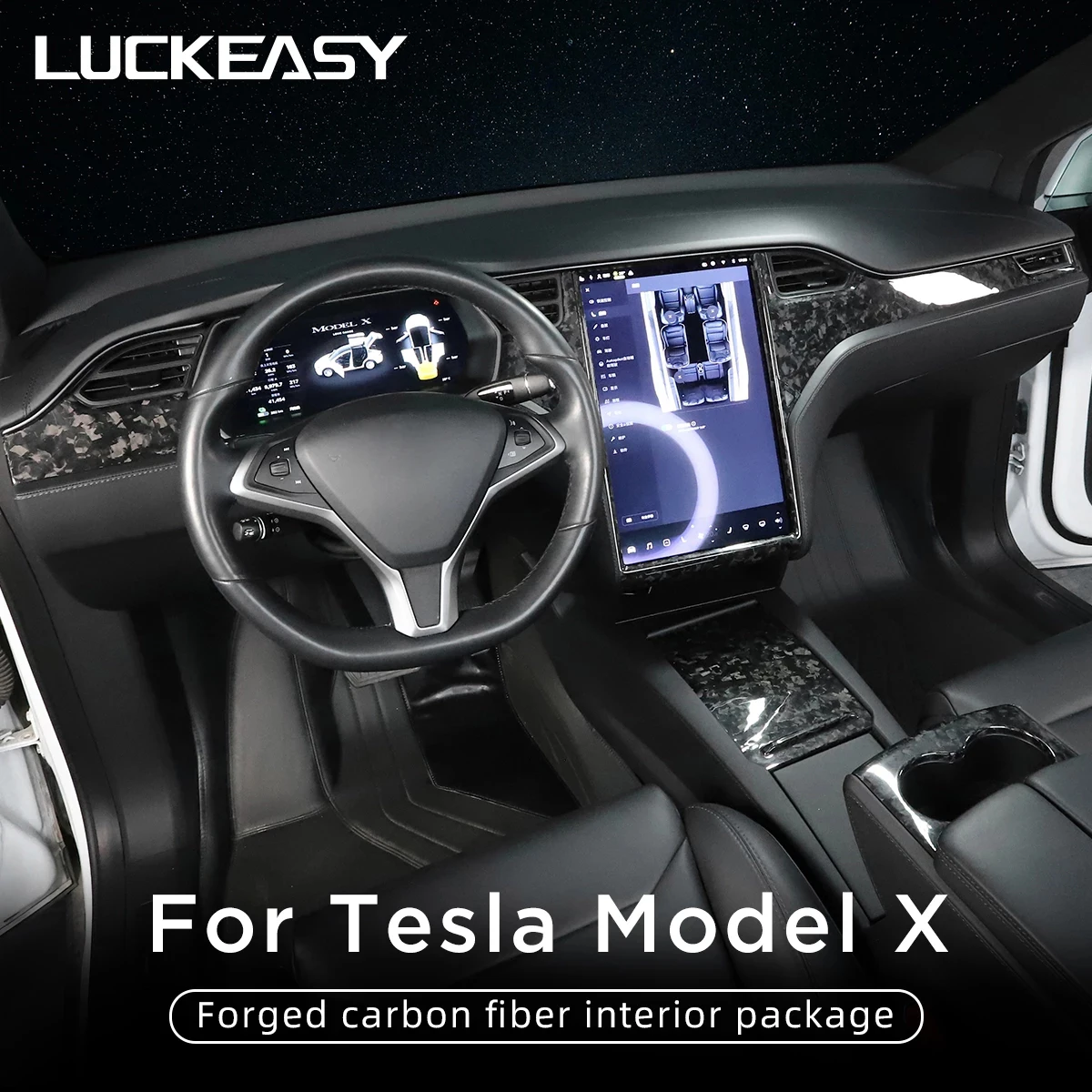 LUCKEASY Pentru Tesla ModelX Mașină Panoul de Control Central Cotiera Cutie Volan Model X Aer Condiționat Priza Carbonfiber Patch1