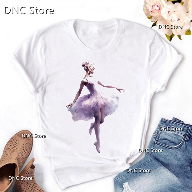 New Sosire Femei T-Shirt de Balet, Dans Grafic de Imprimare Personalizate, Echipa de Dans Îmbrăcăminte de Modă T-Shirt Femme Vara O-Gât Topuri1