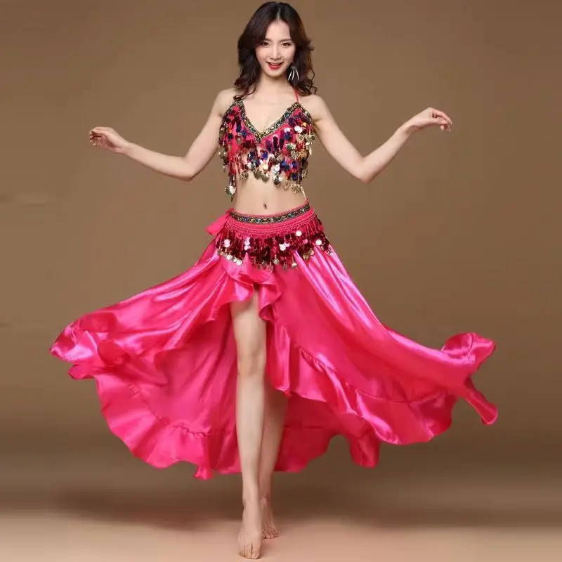 Noua Doamnă Adult femei Belly Dance Costum Oriental bellydance fusta de Performanță Etapă 3pcs set Sutien Centura de Bellydancing Purta1