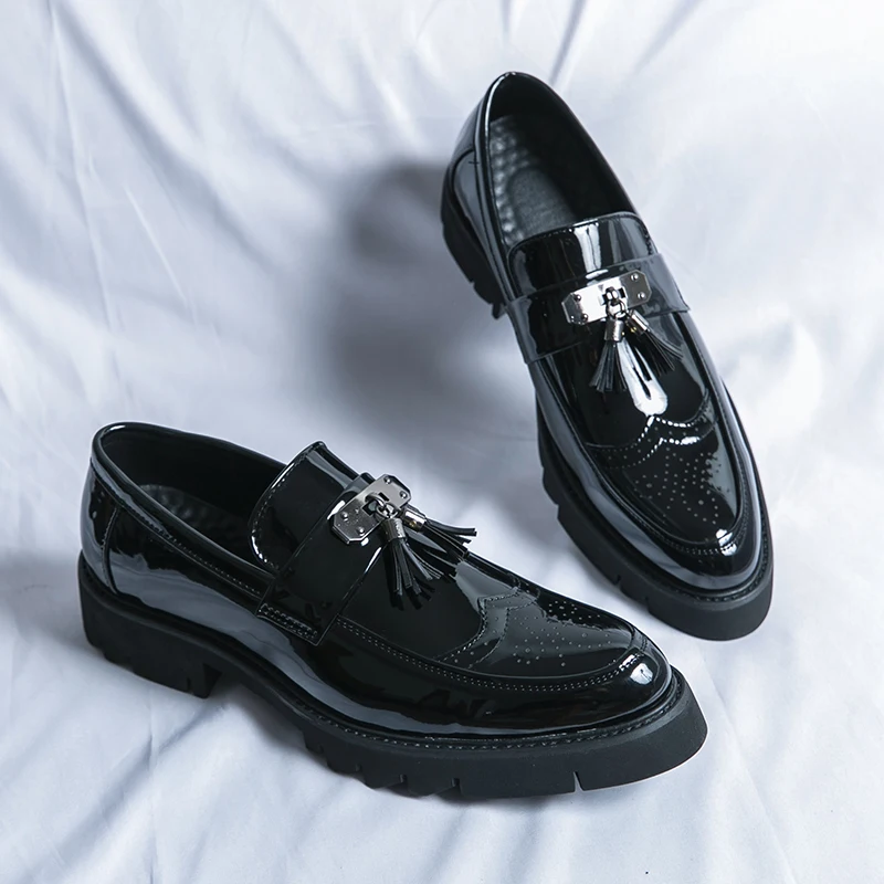 Oamenii Ciucure Casual din Piele Pantofi de Lux Alunecare Pe fund Gros Mocasini Platforma de Moda din Piele de Brevet de Afaceri Pantofi Rochie de Bal1