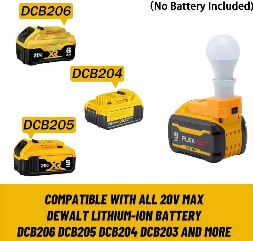 Pentru Dewalt 20V Baterie Li-ion Acumulator Portabil E27 Bec Lampa LED Pentru Interior Și în aer liber Lumina de Lucru (Nu includ baterie)1
