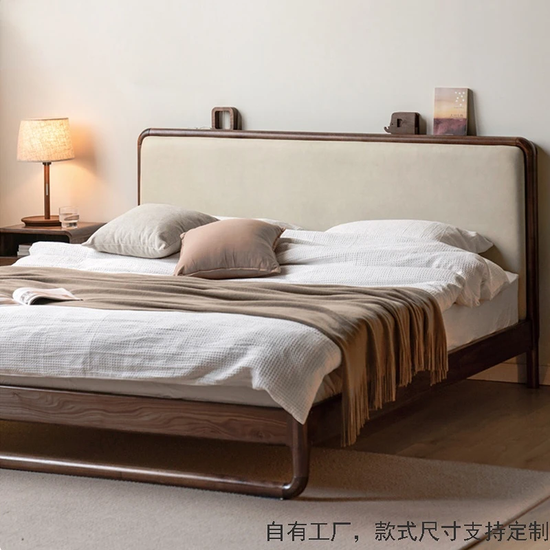 Personalizat Nord-American de nuc negru, lemn masiv, pat Nordic modern, simplu suspendat moale dormitor log mobilier pat Dublu personalizat1