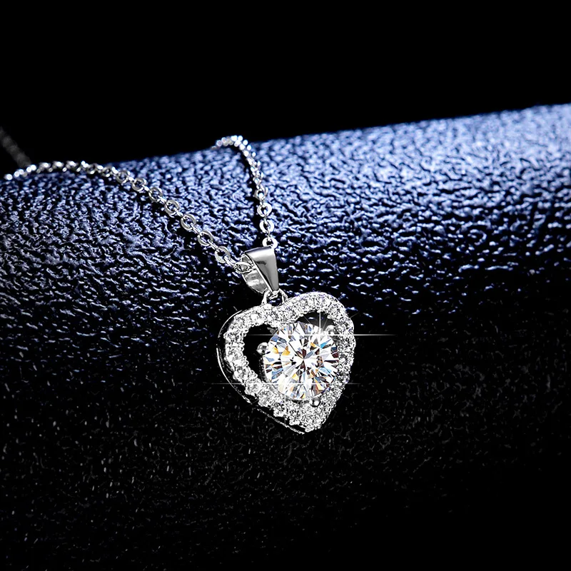 Real Moissanite Diamond Pandantiv Colier 1ct D Culoare Argint 925 Pandantiv Inima Bijuterii de Nunta pentru Femei PE0171