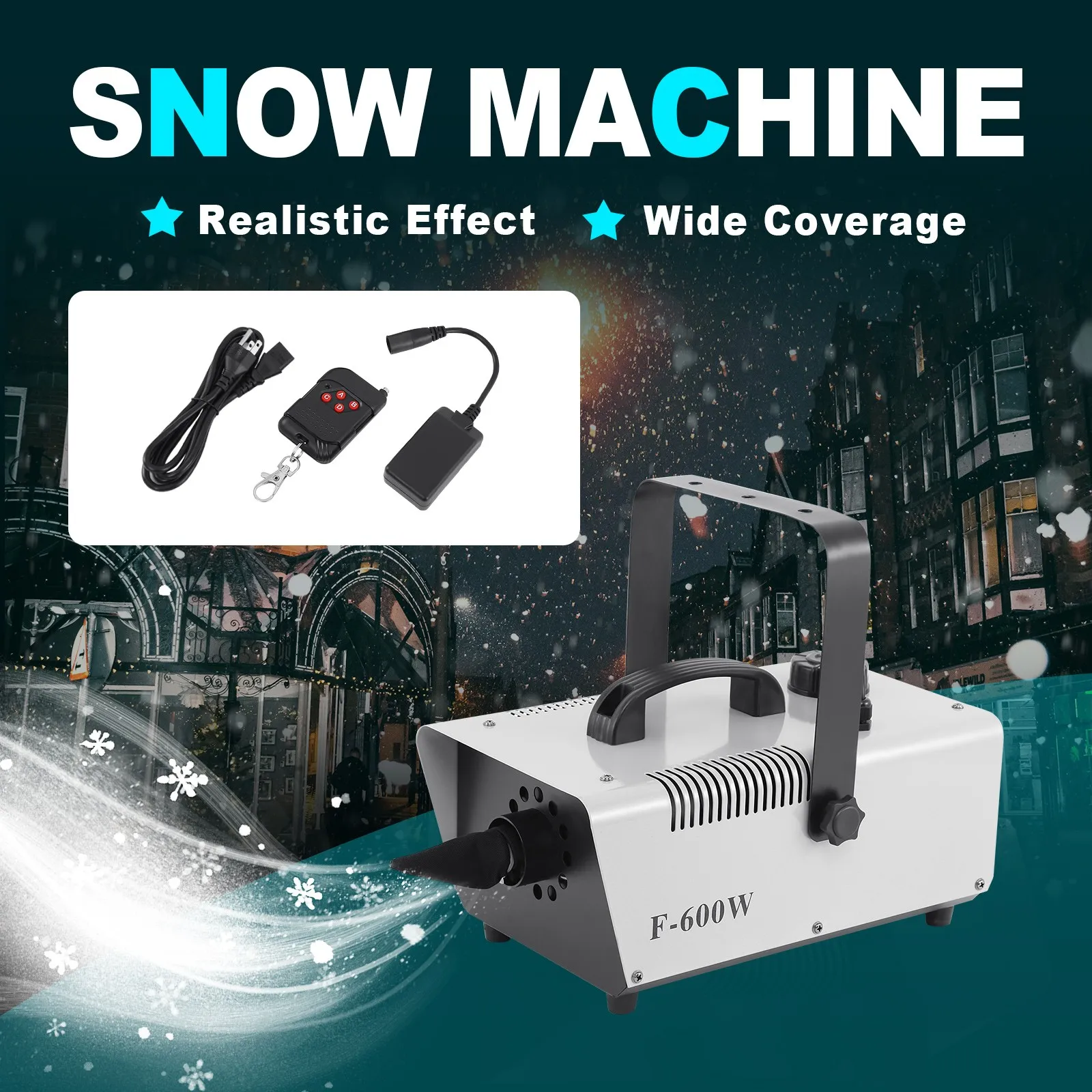 Ridgeyard 600W Mașină de Zăpadă Fulg de nea Filtru w/prin Cablu de Comandă pentru DJ Petrecere de Crăciun de Scena Profesionist Mașină Fulg de Decor de Efect1