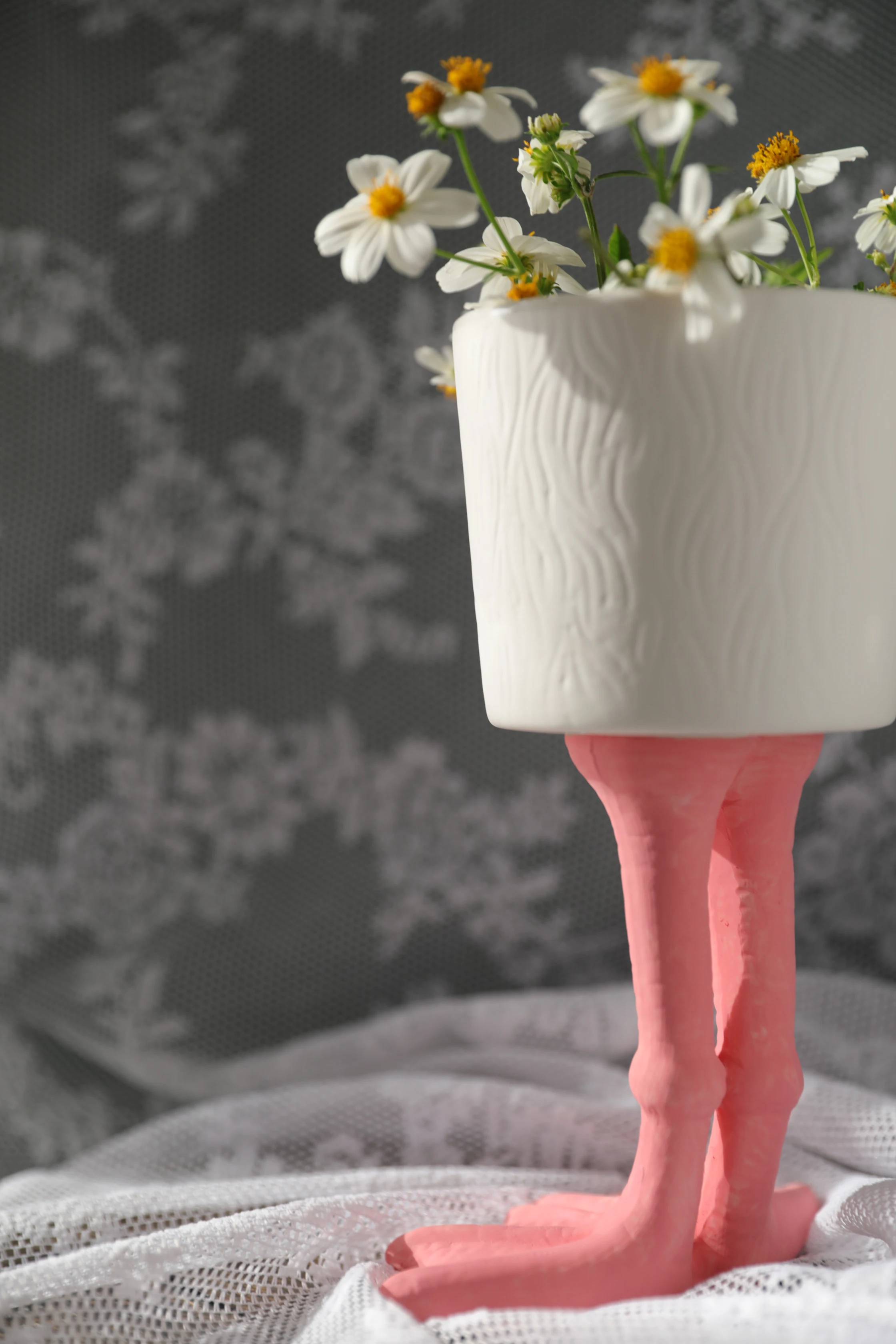 Roz Picior De Gâscă Mână-Pictat Ceramică De Înaltă Picior De Stocare Universal Castron Ghiveci De Flori1