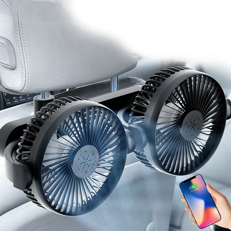 Scaun de masina din Spate a Ventilatorului de Răcire de Încărcare USB Dual Capul Fan 360 de Grade de Rotație Auto Tetiera Ventilator Gât Cooler Interior Masina1
