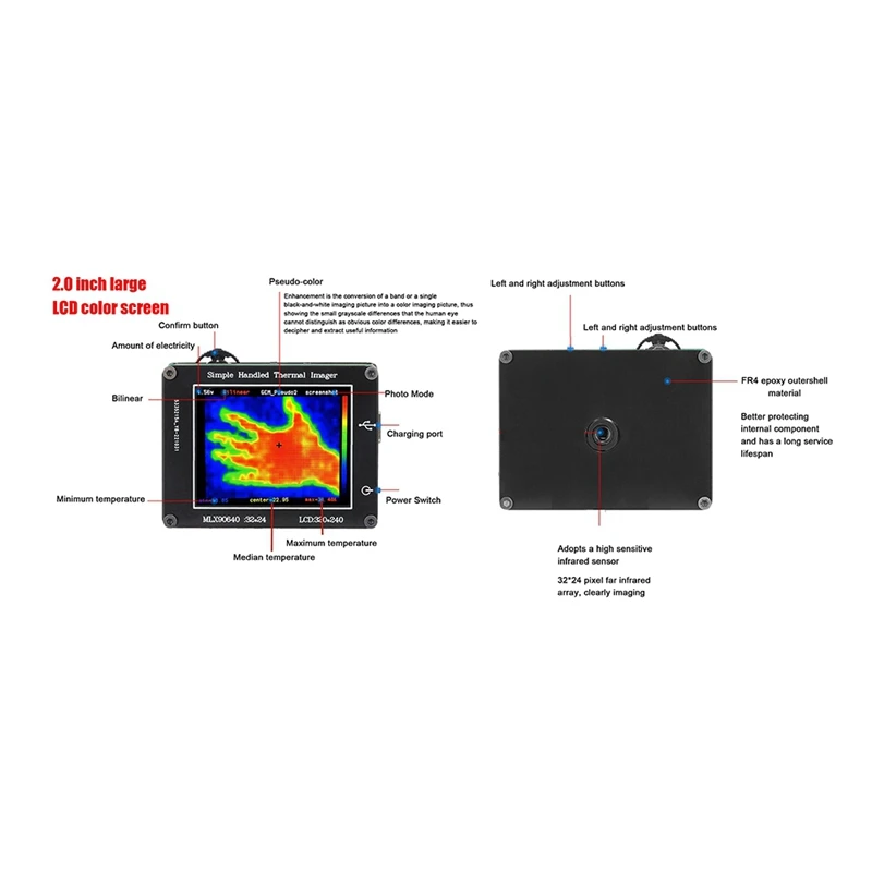 Senzor infraroșu Simplu Termica Rezoluție Definiție Clară Imaging Camera 2.0 Inch LCD 240X320 -40℃ La 300℃1