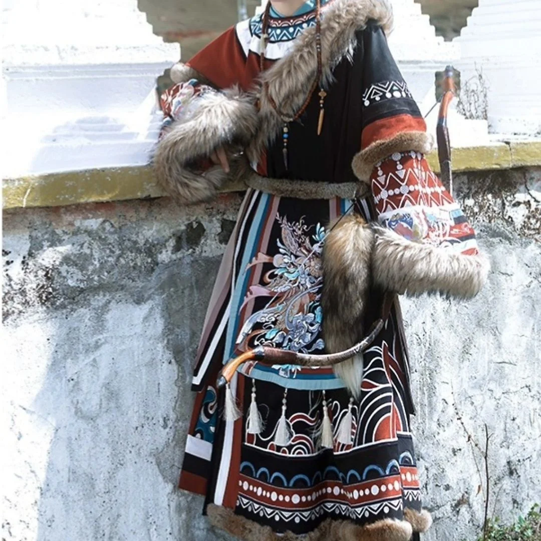 Tibetan Broderie Fotografie de Călătorie Îmbrăcăminte Hanfu Cuplu Stil Etnic Zhuoma cosplay costum haina de iarna1