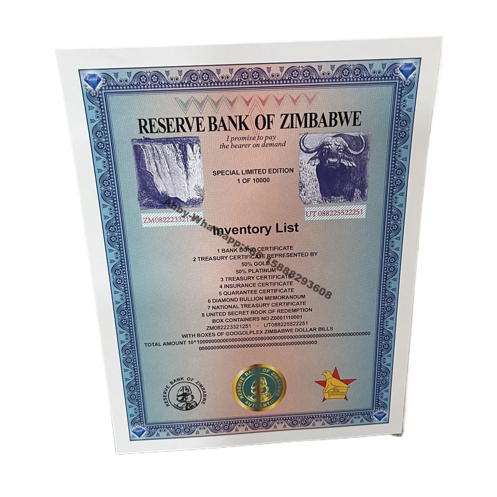 Zimbabwe Certificat de Bancnote Googolplex Containere Serie de parcurgere obligațiuni cu UV Anti-contrafacere transport gratuit prin ups/fedex1