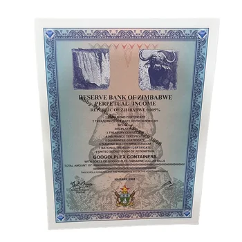 Zimbabwe Certificat de Bancnote Googolplex Containere Serie de parcurgere obligațiuni cu UV Anti-contrafacere transport gratuit prin ups/fedex