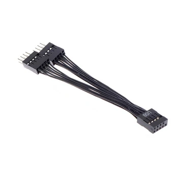 Negru USB Placa de baza Cablul USB Antet de Extensie Cablu 9Pin 1 Feminin 2 De sex Masculin Y Splitter Cablu