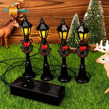 4buc de Craciun in Miniatura Lampă de Stradă Post Bancă în Parc, Scaunul Mini-Street Light Model de casă de Păpuși de Crăciun Sat Calea Zână Grădină