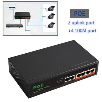 Joc POE Comutator Automat Complet Joc de Încărcare Adaptoare 2 porturi uplink+4 100M porturi RJ-45 Hub Internet Splitter Comutator de Rețea Ethernet