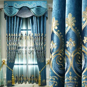 Europene cortina lipit de catifea brodat îngroșat stofa chenille lux living dormitor fereastră franceză stofa de umbra