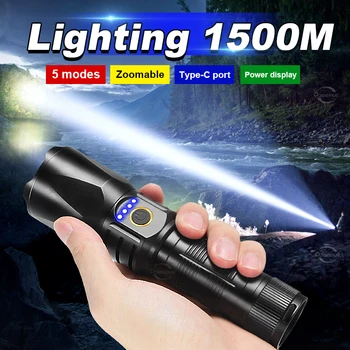 De mare putere 1500m lungime Împușcat LED Reîncărcabilă Lanterna XHP220 Margele Portabil cu Lanterna Cu 5 Moduri de Iluminare cu Zoom Camping Lumina