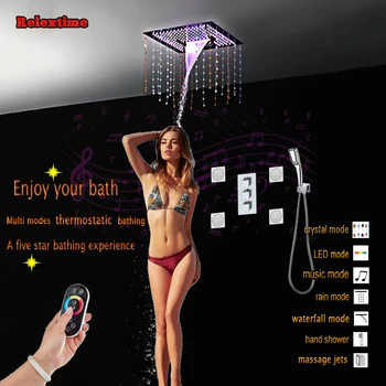 Cristal de Quart Bluetooth Plafon cu LED-uri de Muzică Ploaie cap de Duș Baie Set de Duș Multifuncțional Ascuns baterie Duș cu Termostat