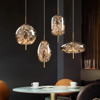 Nordic Acasă Interior, Candelabre de Sticlă LED Lumini Pandantiv Agățat Lămpi Living Sala de Mese Restaurant, Bar, Masă de Suspensie Luciu
