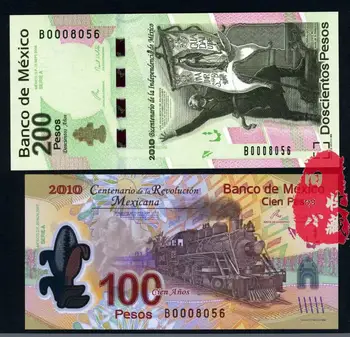 2010 Original Mexic 100 200 Peso Note pentru Colectarea Cadouri Comemorative Notă