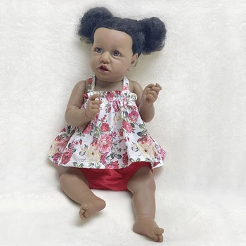 55CM Bebe Păpuși Reborn Plin de Silicon Corp de Copil Papusa Fata cu Rădăcini Negru Buclat Parul Afro-American Bebe Jucarii para nina