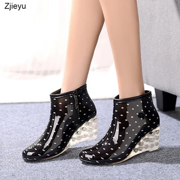 Noi transparență toc cizme de ploaie femei gumboots leopard print cu toc înalt cizme de ploaie pantofi fete wellies