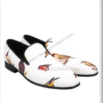 Amestecat Pasăre De Culoare De Imprimare Bărbați Mocasini La Modă Alunecare Pe Pantofi Pentru Bărbați Roman Artizanat Petrecere, Ospăț, Banchet De Dimensiuni Mari Barbati Pantofi Casual