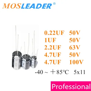Mosleader 1000pcs 5*11 0,22 UF 1UF 2.2 4.7 UF UF 50V 63V 100V Prin Gaura de Aluminiu electrolitic condensator -40 ＋85℃ BAIE 5x11 China