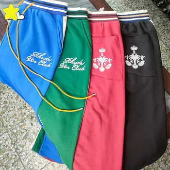 Liber Casual Copac de nucă de Cocos Mîzgălit Logo Brodat RHUDE Pantaloni Bărbați Femei Jogger cu Dungi Rhude pantaloni de Trening Roșu Verde Albastru Pantaloni