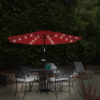10 Picior Terasa Umbrela cu Solar LED (Roșu)