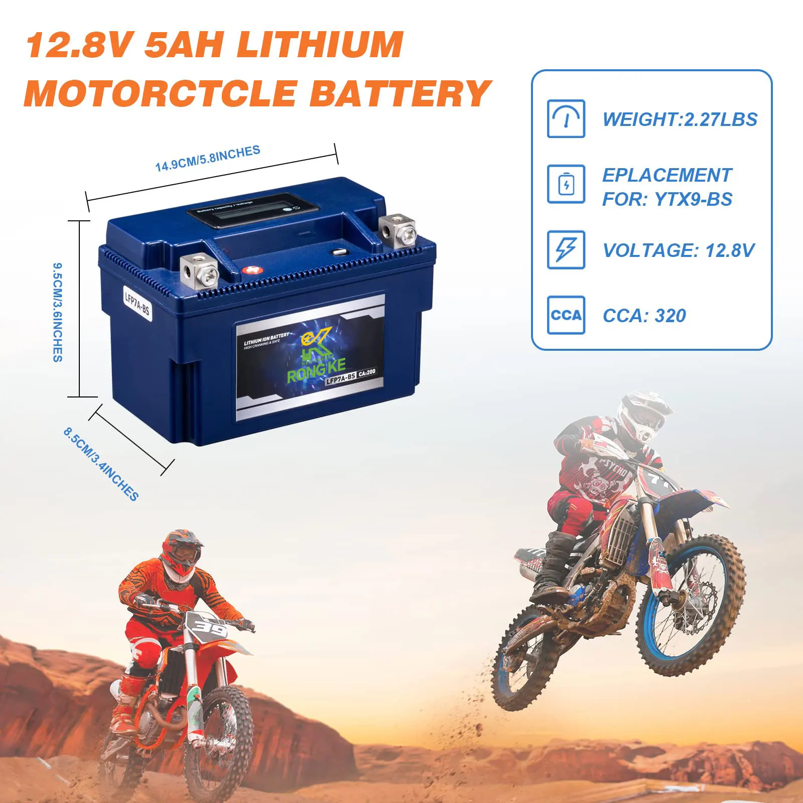 12V 2Ah motocicleta electrica baterie de litiu 155CCA baterii cu litiu caz powersport de pornire a motorului 2500-8000 cicluri de viață2
