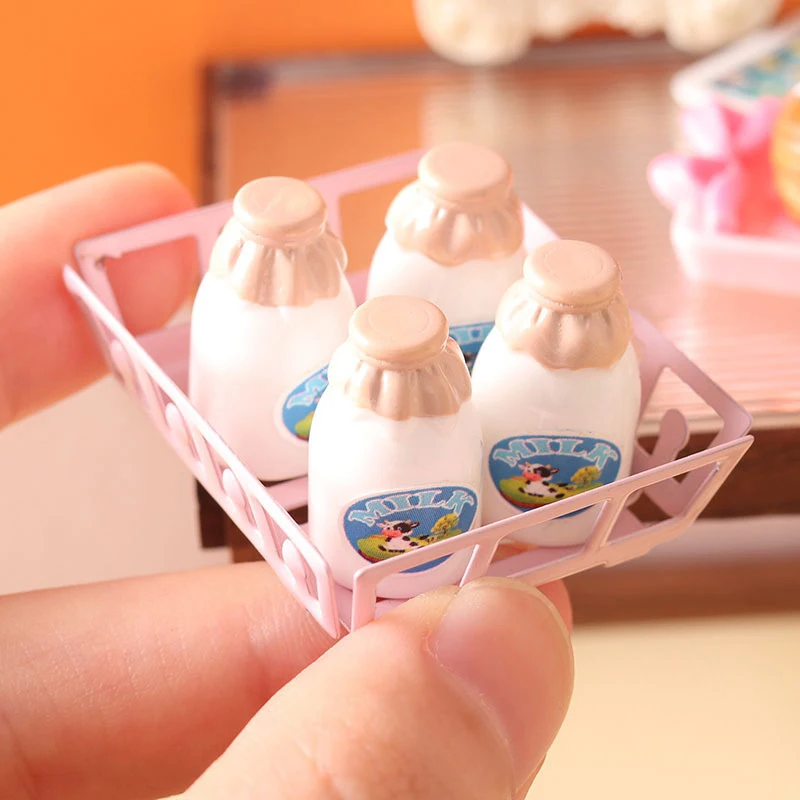 1Set 1:12 casă de Păpuși în Miniatură Lapte cu Coș Bea Model de Bucatarie Accesorii Pentru Casă de Păpuși pentru Copii Pretinde Juca Jucării2