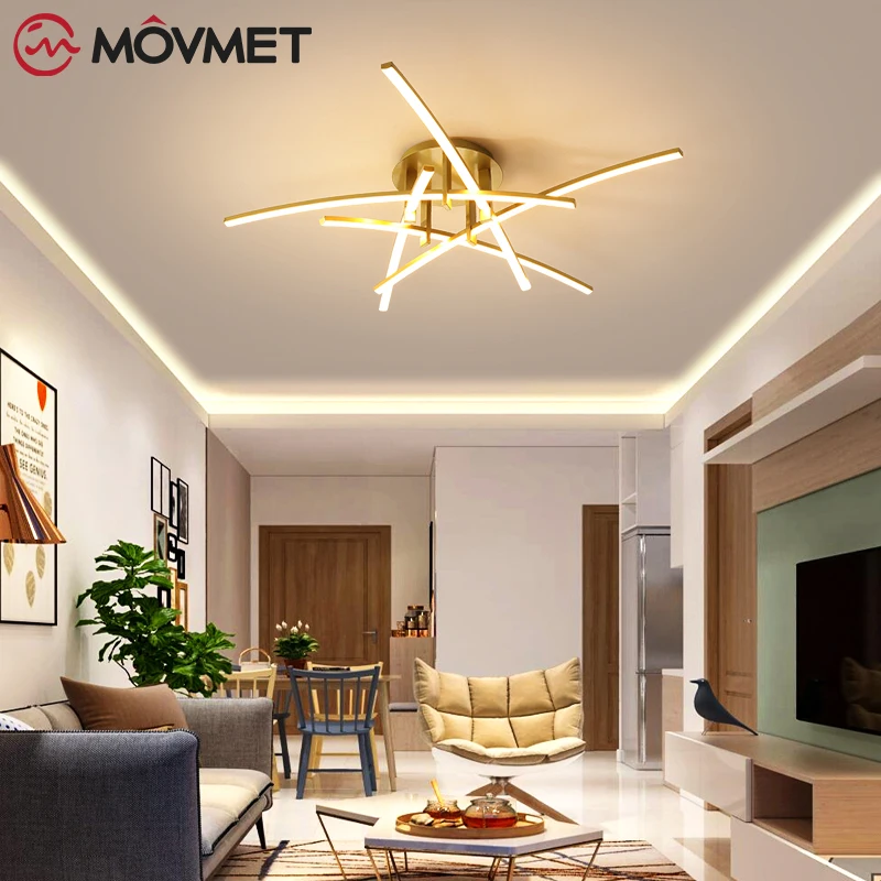 2021 Moderne LED Lampă de Plafon Pictat de Aur Cu Metal Acrilic Pentru Living Studiu Dormitor Interior Alb Mat Iluminat Acasă2