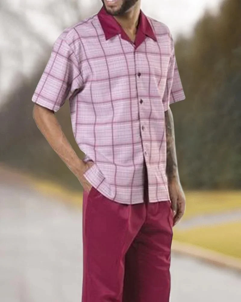 2023 Primavara Toamna Barbati Casual cu Mâneci Scurte Tricou+Pantaloni 3D Carouri Cardigan de Sus Mare de Îmbrăcăminte pentru bărbați2