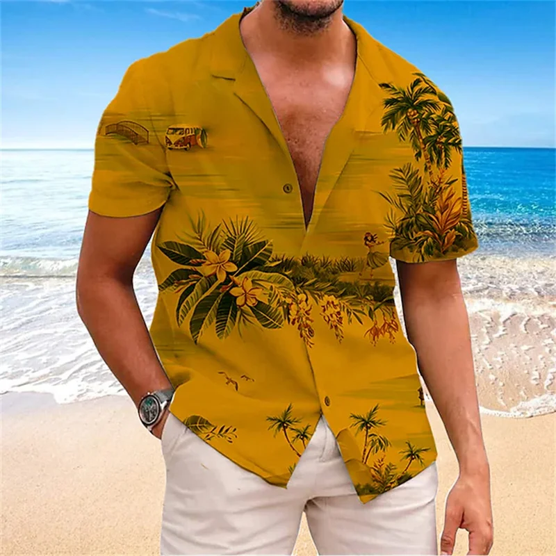 2023 tricou bărbați ' s cămașă Hawaiană copac de nucă de cocos de imprimare 3D Cubanez guler gri cu maneci scurte tropicale moda plajă Hawaiiană T-shirt2