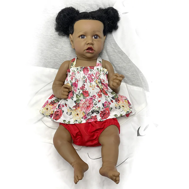 55CM Bebe Păpuși Reborn Plin de Silicon Corp de Copil Papusa Fata cu Rădăcini Negru Buclat Parul Afro-American Bebe Jucarii para nina2